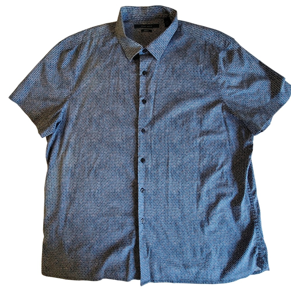 Perry Ellis Button Down‎ Shirt Mens XXL Blue Geometric Circle Print Stretch